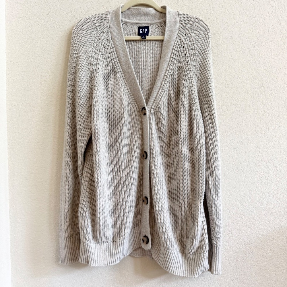 GAP Mens XL Oatmeal Beige 100% Cotton Shaker Knit V-Neck Cardigan QLN0252S